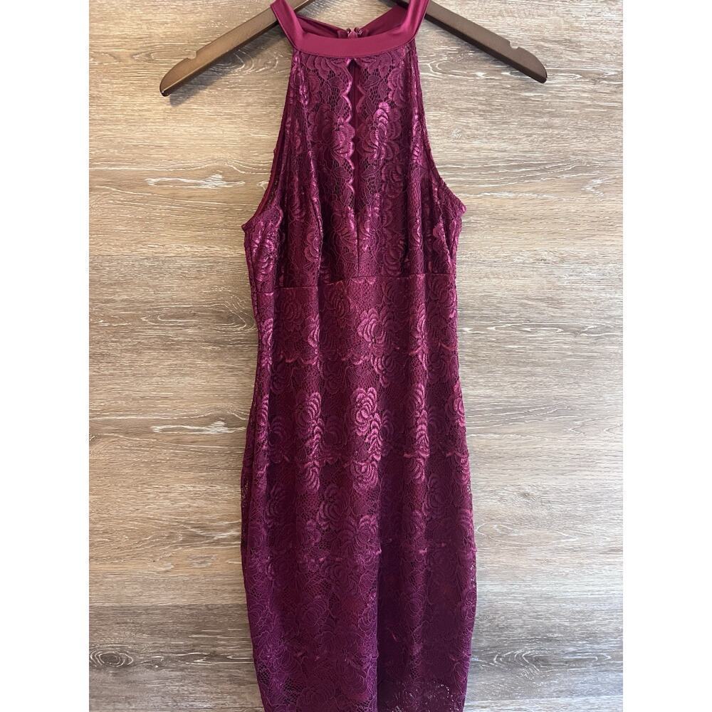 Guess Burgundy Lace Mini Dress Size Small High Neck Halter Party Club Cocktail